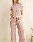Solid Corded Short Sleeve T Shirt And Wide Leg Pants Set