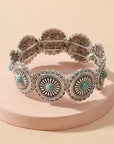 Rustic Silver Concho Style Fashion Bracelets  -  Turquoise