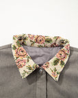 Plus Size Floral Patchwork Corduroy Pocketed Jacket