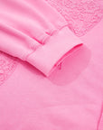Pink Big Bow Lace Embroidered Dolman Sleeve Slit Plus Size Sweatshirt