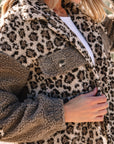 Leopard Sherpa Patchwork Flap Pocket Buttoned Jacket