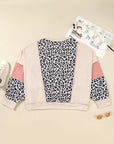 Plus Size Leopard Colorblock Patchwork Reverse Stitch Top