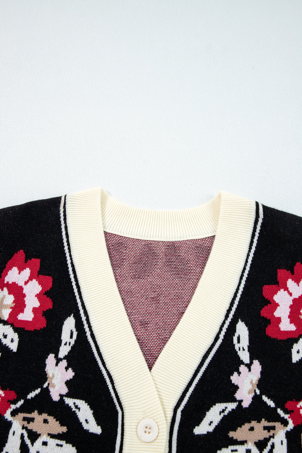 Floral Knit Button-Front V-Neck Cardigan