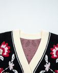 Floral Knit Button-Front V-Neck Cardigan