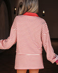 Stripe Collared V-Neck Pullover and Skort Set