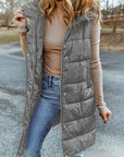 Solid Quilted Long Hooded Vest Coat