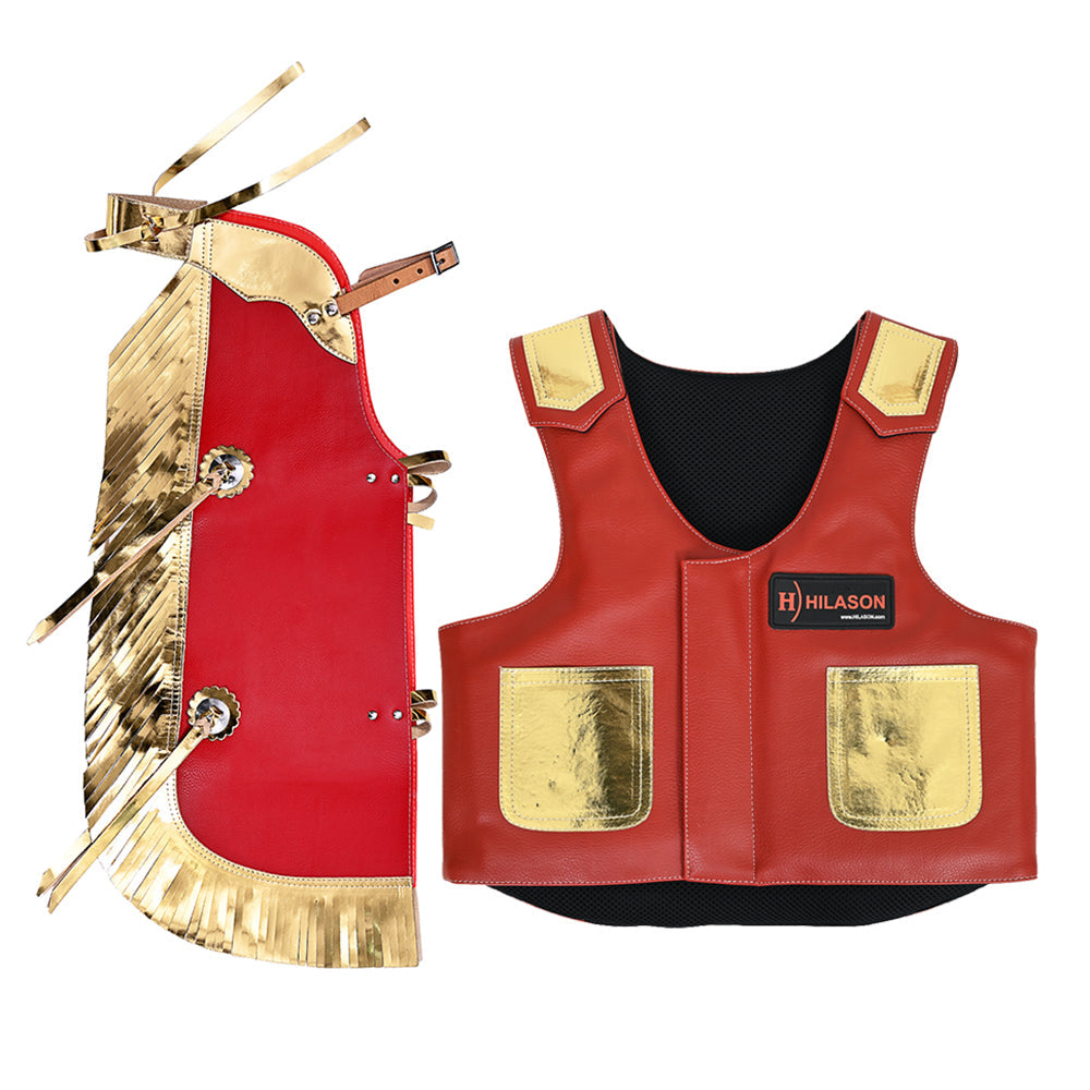 Hilason Junior Youth Bull Riding Pro Rodeo Leather Protective Vest Chaps
