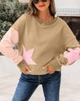 Star Patchwork Reverse Seam Drop Shoulder Sweatshirt