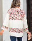 Floral Gauze Patchwork 3/4 Sleeve Blouse