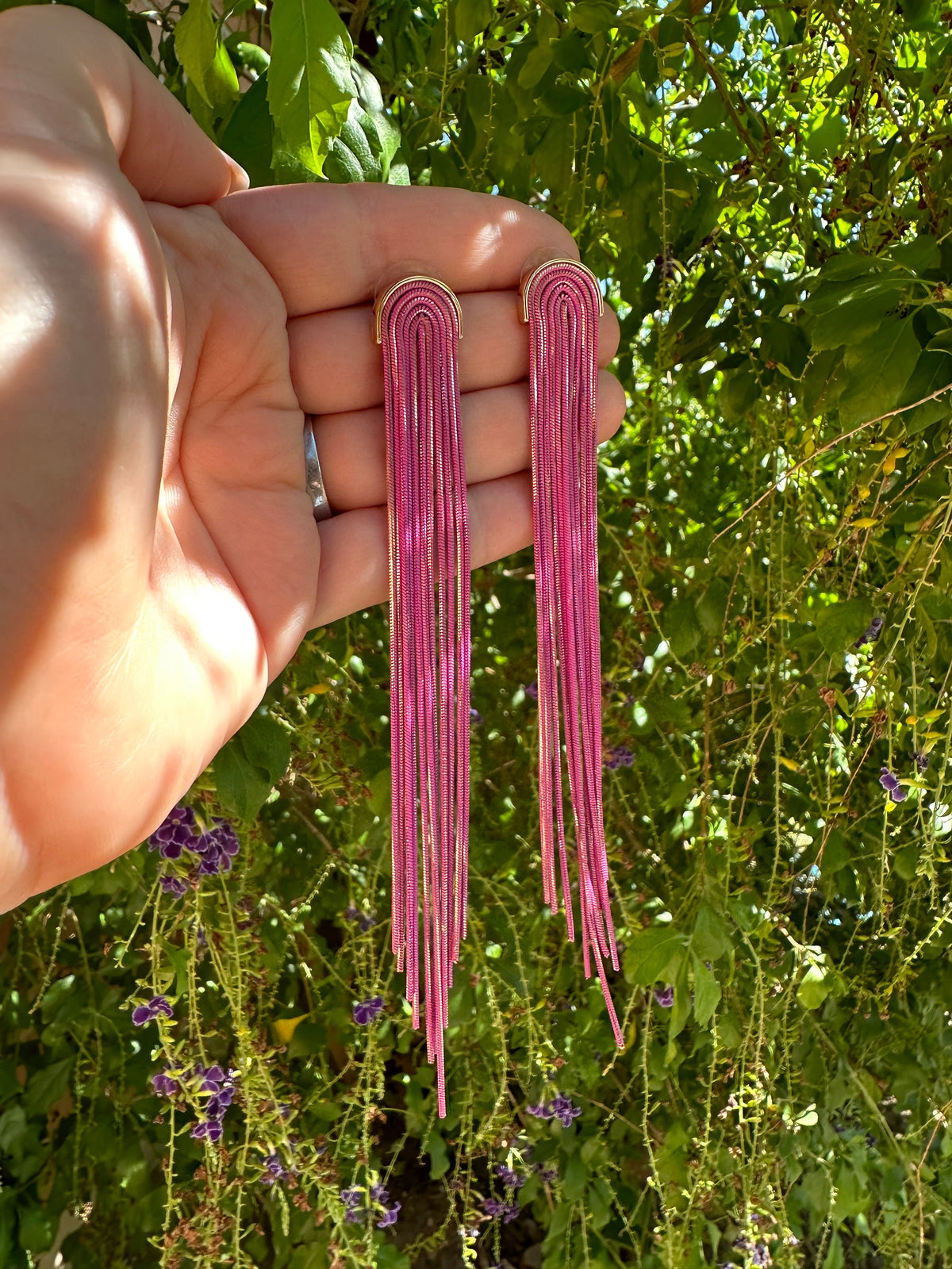 “The Golden Collection” Handmade Gold & Pink Tassel Drop Earrings