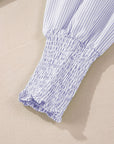 Stripe Shirred Cuff Button-Up Shirt