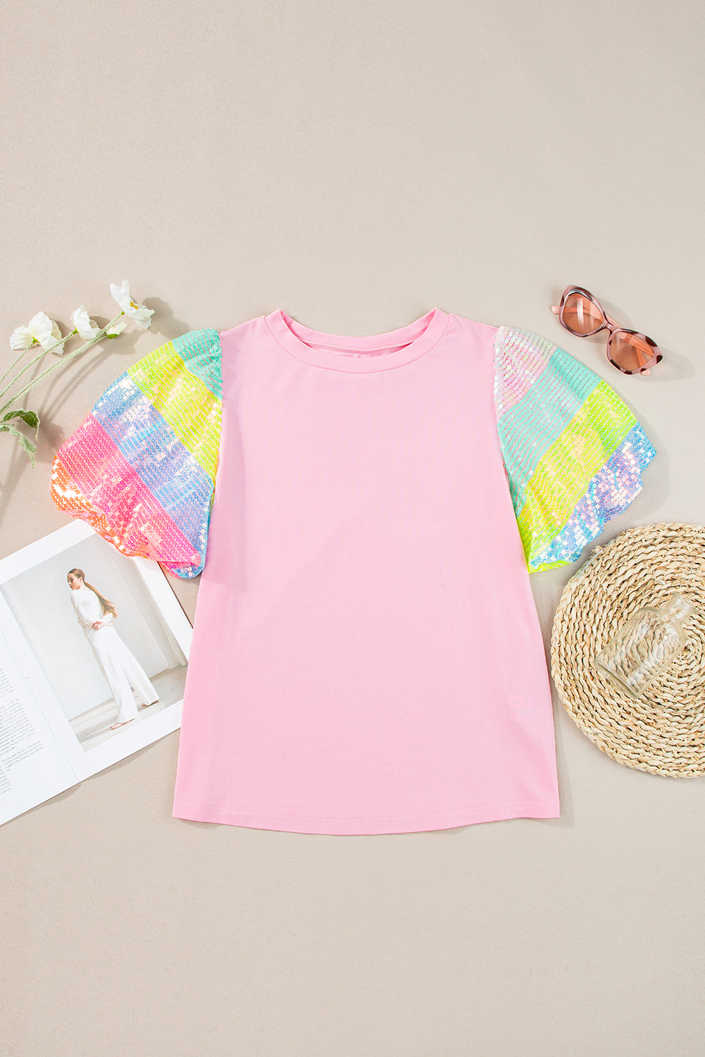 Colette Sequin Striped Puff Sleeve Top