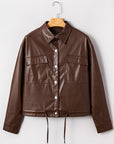 Leather Drawstring Hem Pocketed Jacket