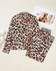 Leopard Colorblock Stripe Edge Shirt and Pants Pajama Set
