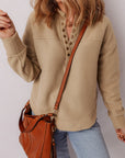 Solid Grommet V-Neck Drop Shoulder Sweatshirt