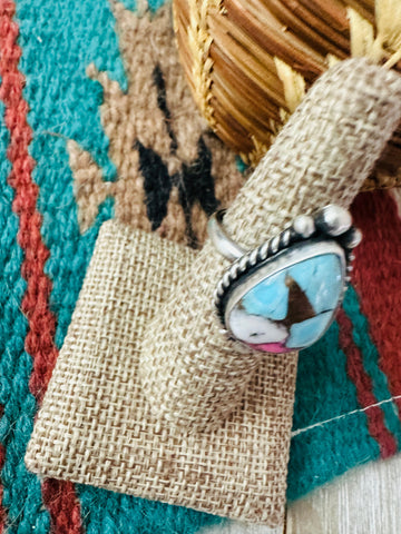 Navajo Sterling Silver & Cotton Candy Teardrop Adjustable Ring