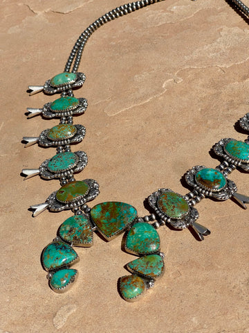Handmade Sterling Silver & Royston Squash Blossom Necklace