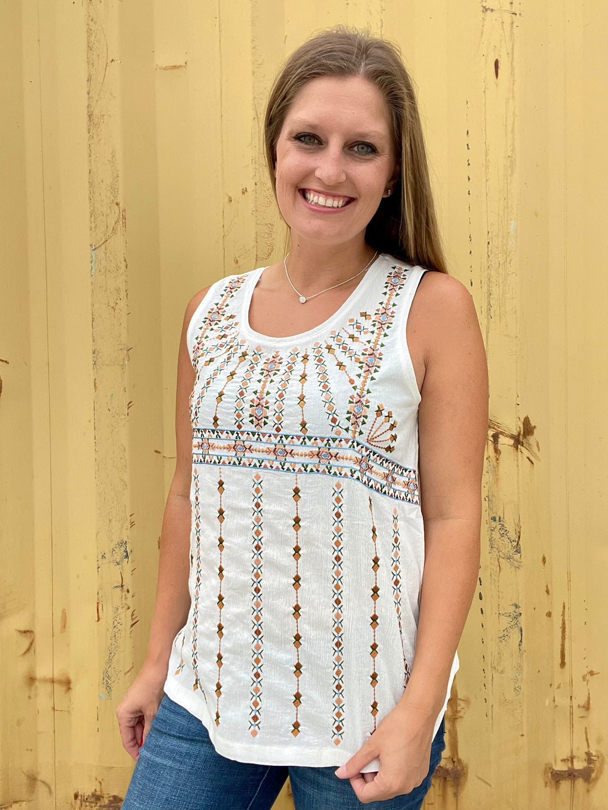 Ivory Embroidered Sleeveless Top