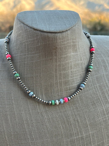 Navajo Style Navajo Pearl Sterling Silver Sherbet Opal Necklaces