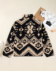 Plus Size Western Aztec Fleece Half Button Sweatshirt