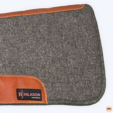 Western Wool Felt Horse Saddle Pad Grey W/ Tan Cowhide Leather