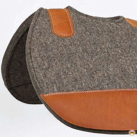 Western Wool Felt Horse Saddle Pad Grey W/ Tan Cowhide Leather