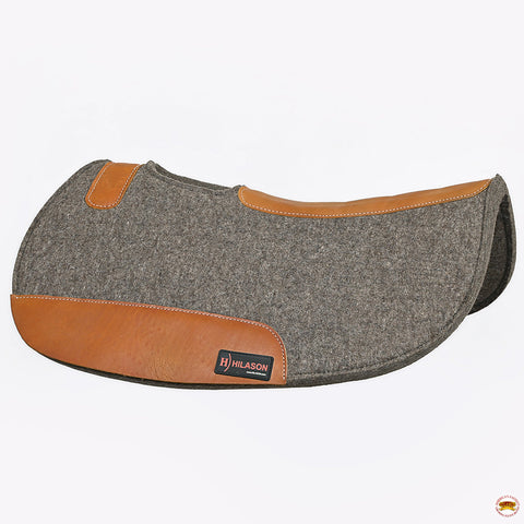 Western Wool Felt Horse Saddle Pad Grey W/ Tan Cowhide Leather