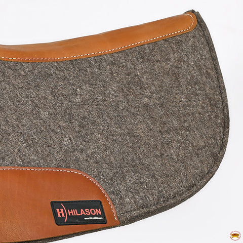 Western Wool Felt Horse Saddle Pad Grey W/ Tan Cowhide Leather