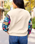 Floral Sleeve Textured Knit Drop Shoulder Top