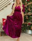 Velvet Shirred Waist Tiered Maxi Dress