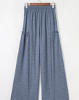 Solid Frilled Leg Drawstring Elastic Waist Pants