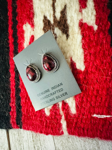 Navajo Sterling Silver & Rose Dahlia Stud Earrings