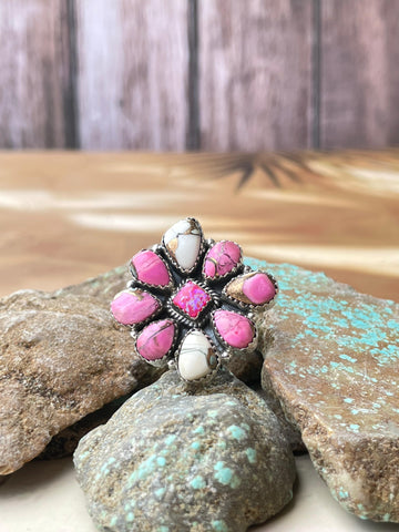 Handmade Hot Pink Fire Opal, Cotton Candy Sterling Adjustable Ring