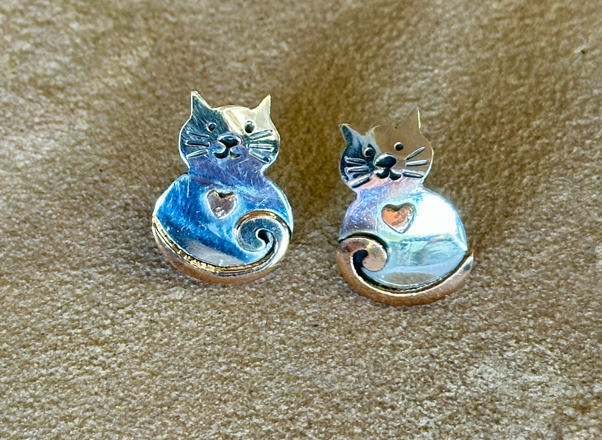 SILVER & COPPER CAT EARRING ON POST EARRINGS