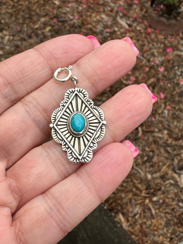 Sterling Silver and Turquoise Diamond Shape Concho Charm