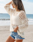 Hollow Out Knit 3/4 Drop Shoulder Sweater