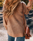Solid Eyelet V-Neck Drop Shoulder Sweater