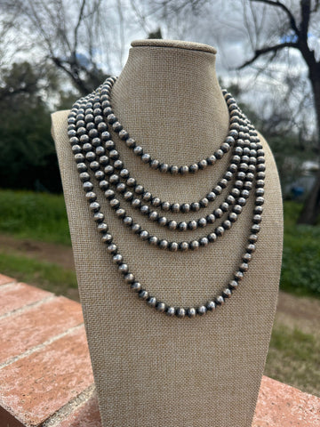 8mm Sterling Silver Navajo Pearl Style Beaded Necklace w/ 2 inch extender