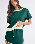 Colorblock Edge Drop Shoulder T Shirt and Skort Set