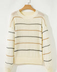 Stripe Ribbed Trim Drop Shoulder Sweater