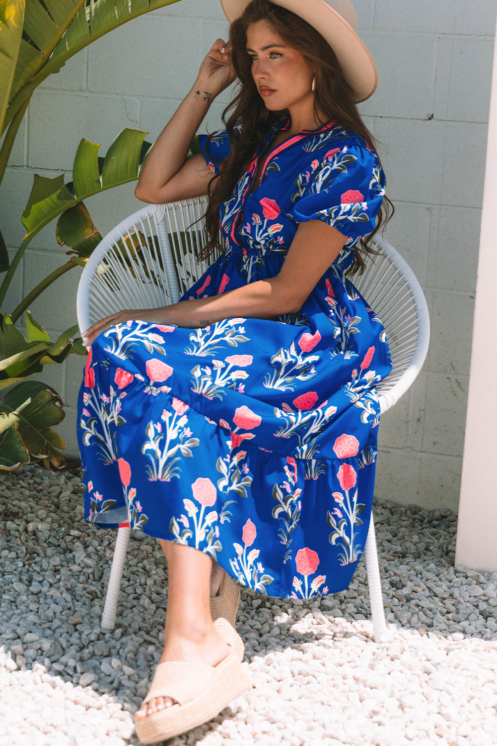 Blue Ruffle Hem Country Dress