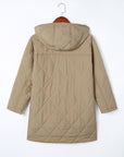 Solid Quilted Snap Button Hooded Puffer Coat