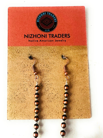 Navajo Copper, Sterling Silver Beaded Dangle Earrings