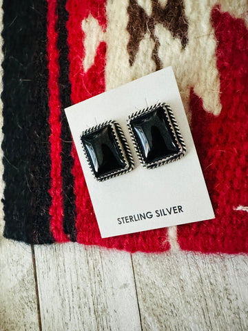 Navajo Onyx & Sterling Silver Post Earrings
