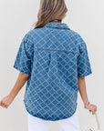 Violette Checkered Textured Short Sleeve