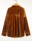 Plus Size Velvet Button-Up Pocketed Drop Shoulder Shirt