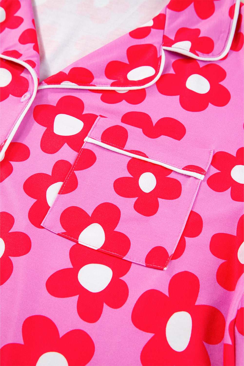 Flower Print Buttoned Shirt And Drawstring Waist Pajama Set
