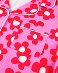 Flower Print Buttoned Shirt And Drawstring Waist Pajama Set