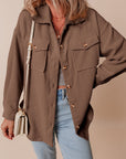 Solid Corduroy Button-Up Pocketed Shacket
