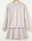 Solid Drop Shoulder Pullover and Mini Skirt Set